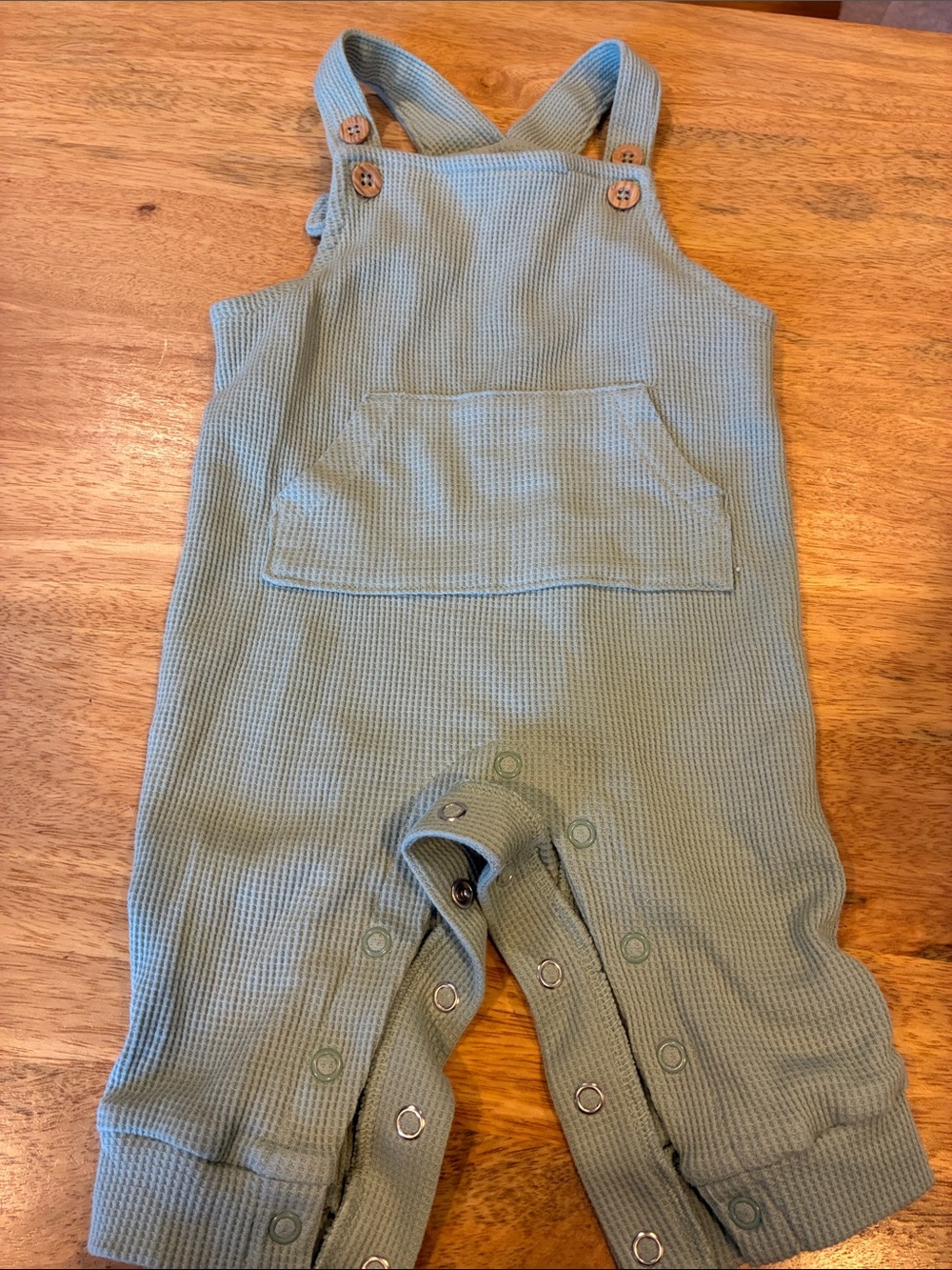 Carter's Sage Green Waffle-Knit Overalls with Front Pocket